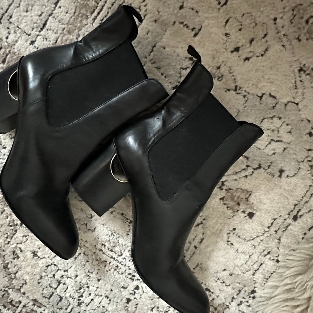 M Gemi Black and gold heeled booties